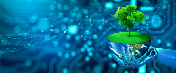 istock Hand holding haft of Earth with Tree growing on. Technology Convergence, Green Computing, and IT Ethics with Artificial Intelligence Concept. 2016449363