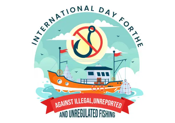 Vector illustration of International Day for the Fight Against Illegal, Unreported and Unregulated Fishing Vector Illustration with Rod Fish in Flat Cartoon Background