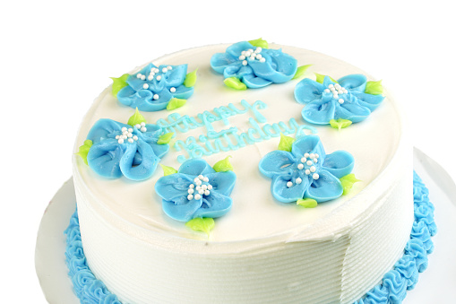 Fancy White Cake with Handwriting: HAPPY BIRTHDAY