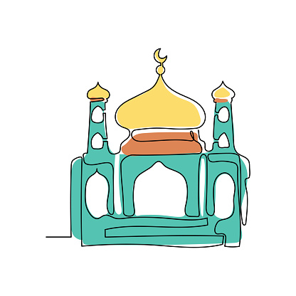 Mosque Illustration Continuous Line Drawing Style. Ramadan Kareem Collections Element For Design