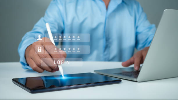 istock Cyber security and password login concept, Hands uses computer and entering username and password of data network, log in with laptop to digital information system, Online data protection concept 2016682340
