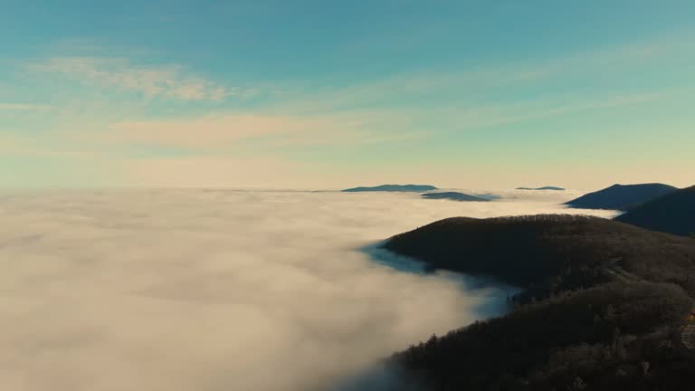 above the clouds at a summit on the blue ridge mountain range in virginia