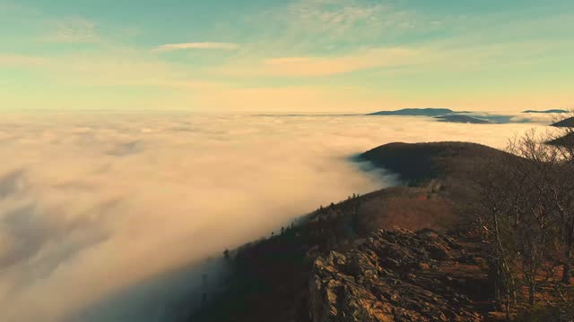 above the clouds at a summit on the blue ridge mountain range in virginia