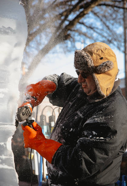 A man creates an ice sculpture in Lititz Pennsylvania