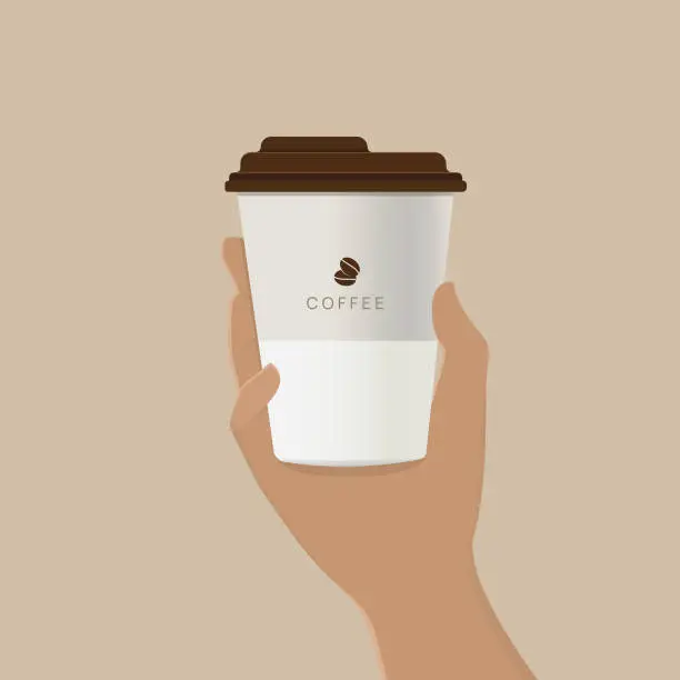 Vector illustration of man hand holding coffee cup