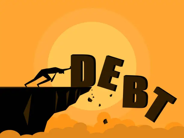 Vector illustration of People push debt away. business concept vector