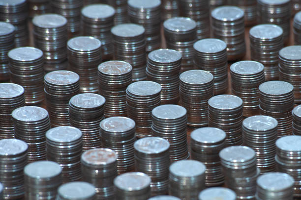 Texture and background of Coins are placed in bars and rows.