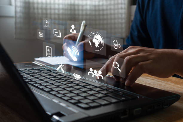 istock Contact Technical Support Center Customer Service, Internet Business Technology Concept. Online service support client help call center button on virtual screen. Person hand using a laptop computer. 2016894331