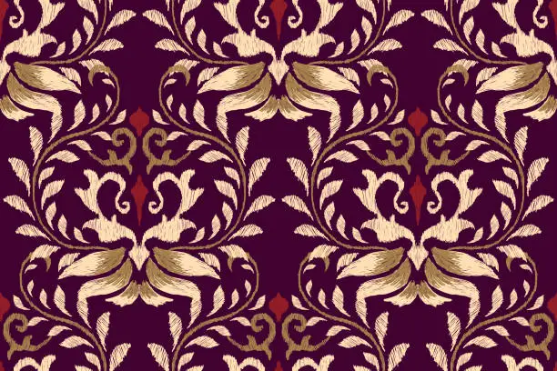 Vector illustration of Baroque Ikat floral seamless pattern vector