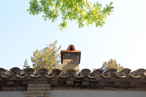 The old chimney landscape is on the roof of folk houses, Beijing