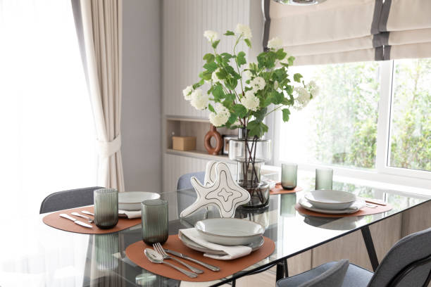 Formal Dining Room Table Set With Dishes and Placemats
