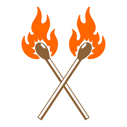 Vintage Retro Crossed Wooden Fire Flame Match Illustration Design