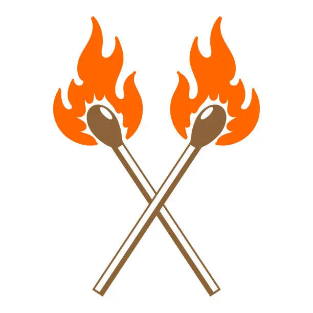 Vector illustration of Vintage Retro Crossed Wooden Fire Flame Match Illustration Design