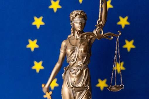 Themis with scales, symbol of justice on European Union flag