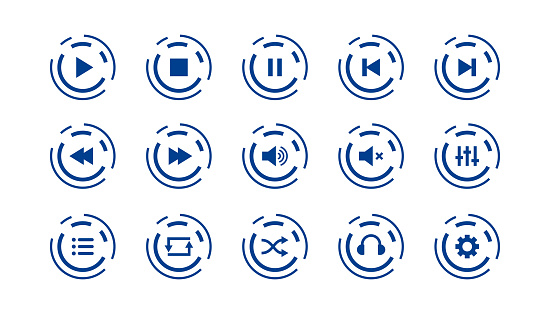 set of blue media player button symbol design vector