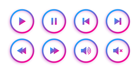 collection of audio player control button sign design vector