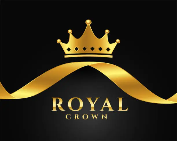Vector illustration of shiny royal crown background with golden ribbon design