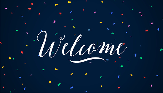 nice welcome lettering banner with colorful confetti decoration vector
