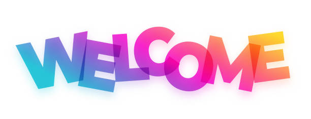 colorful welcome lettering banner invite your guest to next event colorful welcome lettering banner invite your guest to next event vector welcome team stock illustrations