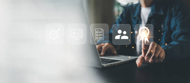 istock businessman working with computers  service Quality assurance, Guarantee, Standards, ISO . 2017068456
