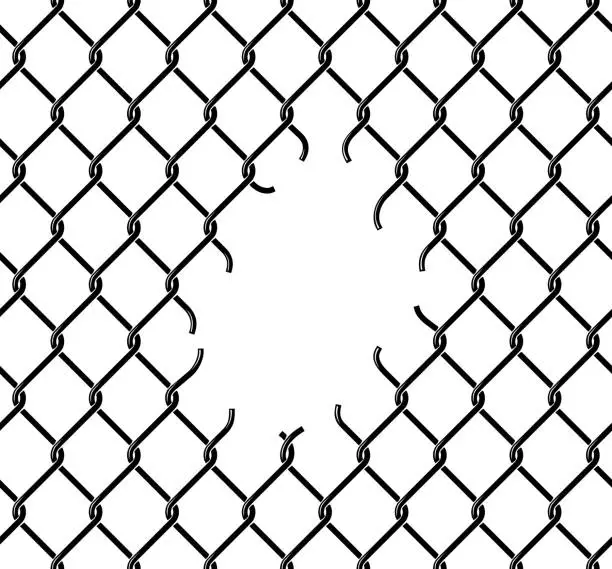 Vector illustration of Rabitz chain-link, ripped fence mesh pattern