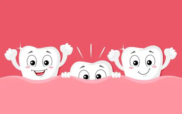 Vector illustration of Cartoon teeth grow funny characters, dental health