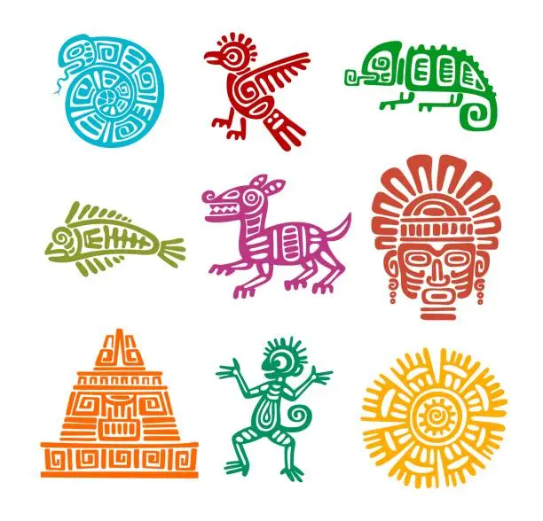 Vector illustration of Mayan aztec or inca animal totems, religion symbol