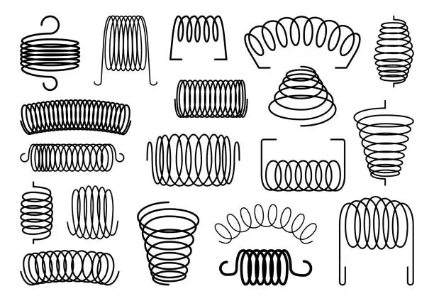 Vector illustration of Spiral springs coils, metal flexible bounce wires