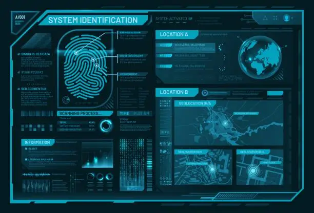 Vector illustration of HUD biometric fingerprint access control interface
