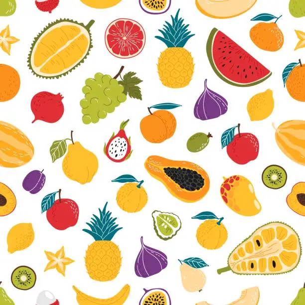 Vector illustration of Ripe fruits seamless pattern, tropical background