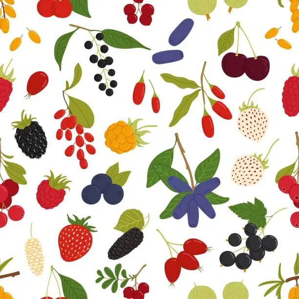 Vector illustration of Organic ripe berries seamless pattern background