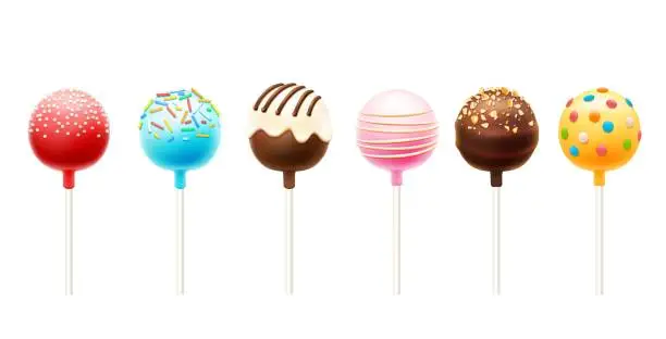 Vector illustration of Realistic cake pops, chocolate lollipop candies