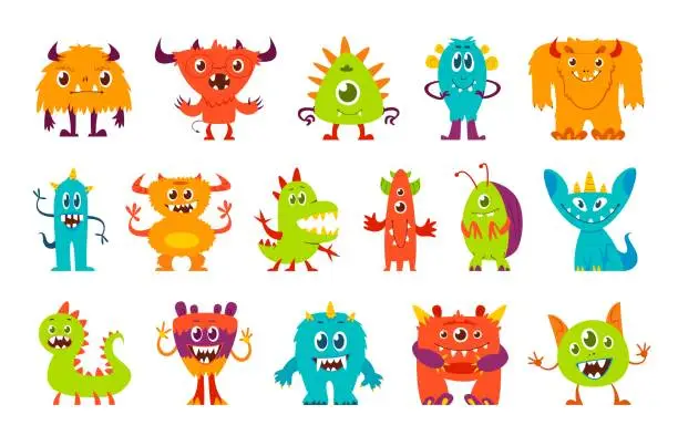 Vector illustration of Cartoon funny monster, Halloween alien characters