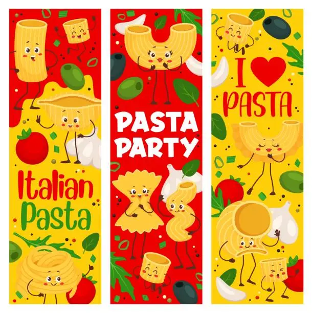 Vector illustration of Cartoon italian pasta characters banners