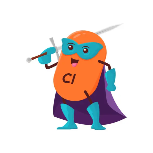 Vector illustration of Cartoon chlorium superhero micronutrient character