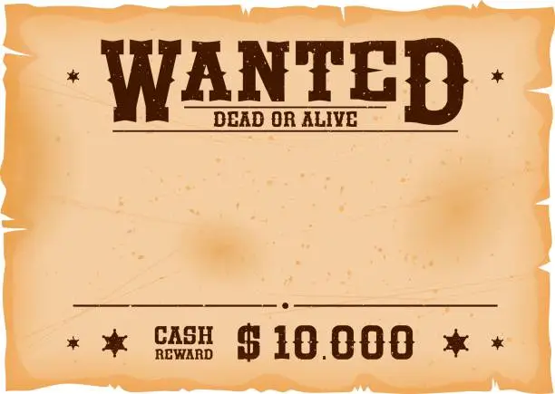 Vector illustration of Western wanted banner, Wild West reward poster