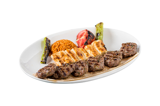 Turkish traditional kofte. Spicy meatballs Kebab or Kebap on white background