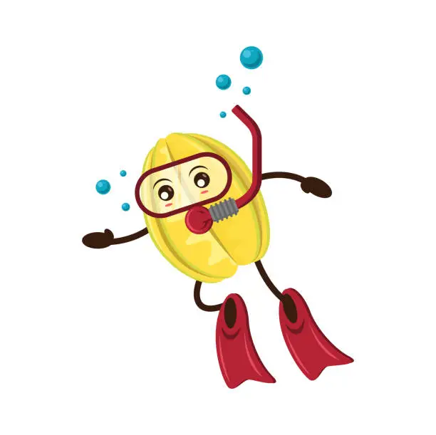 Vector illustration of Humorous cartoon carambola scuba diver character