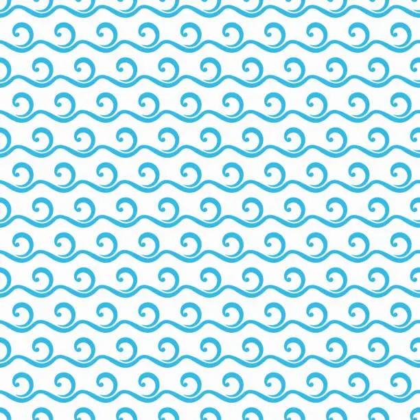 Vector illustration of Sea surf wave seamless pattern with blue water