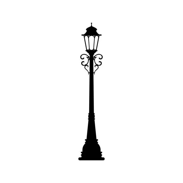 Vector illustration of Streetlight pillar one lamp stand forged lamppost