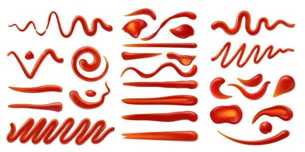 Vector illustration of Ketchup hot tomato sauce stains and splashes