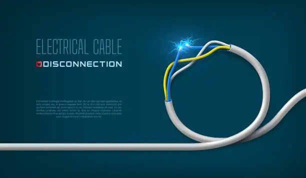 Vector illustration of Electric cable rupture, power line damage concept