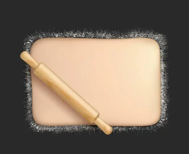 Vector illustration of Realistic bakery dough with wooden rolling pin