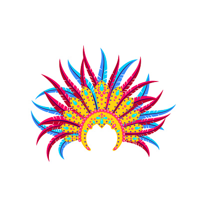 Cartoon head decoration of feathers, Barranquilla carnival holiday object. Vector colombian exotic feather headwear, folkloric celebration attribute