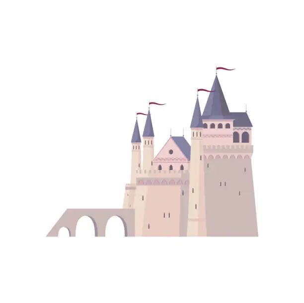 Vector illustration of Cartoon princess castle, palace fortress building