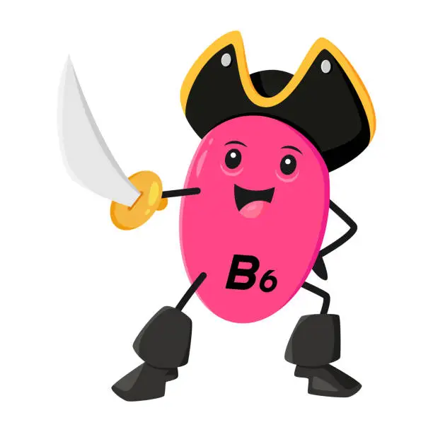 Vector illustration of Cartoon vitamin B6 pyridoxine micronutrient pirate