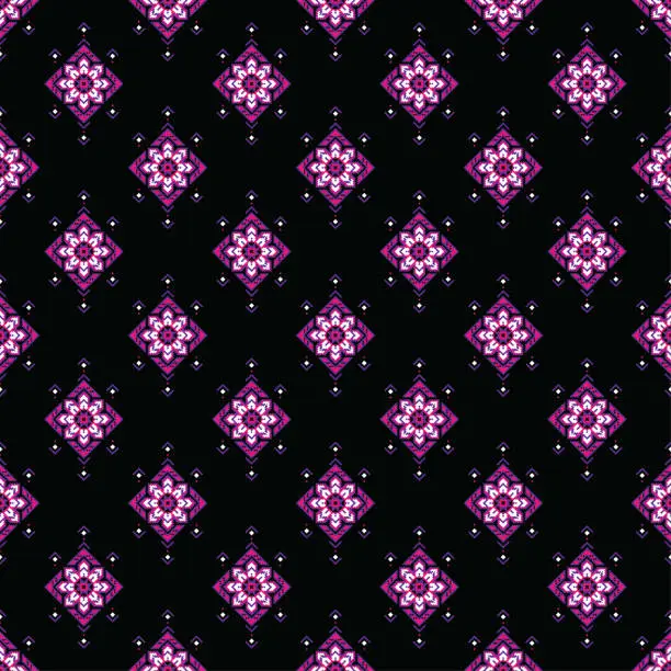 Vector illustration of Geometric pixel fabric pattern Cross Stitch 012