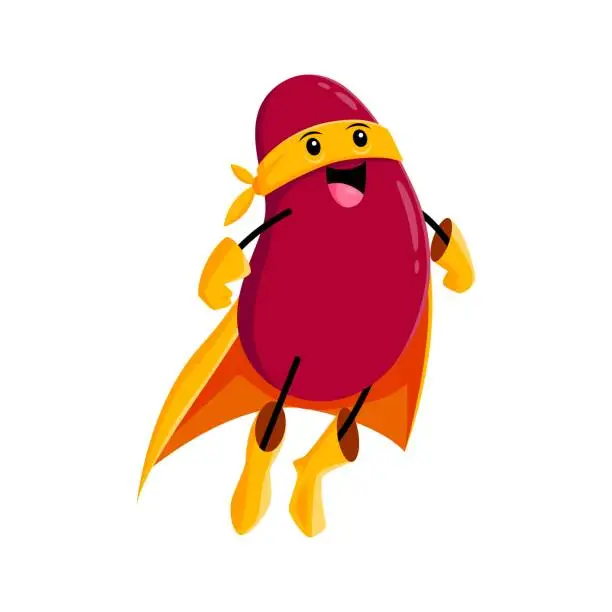 Vector illustration of Cartoon kidney bean super hero defender character