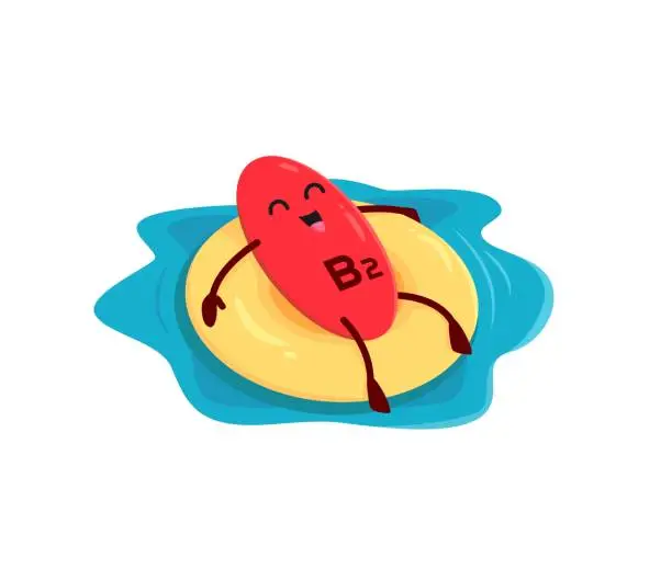 Vector illustration of Cartoon vitamin B2 character on float ring