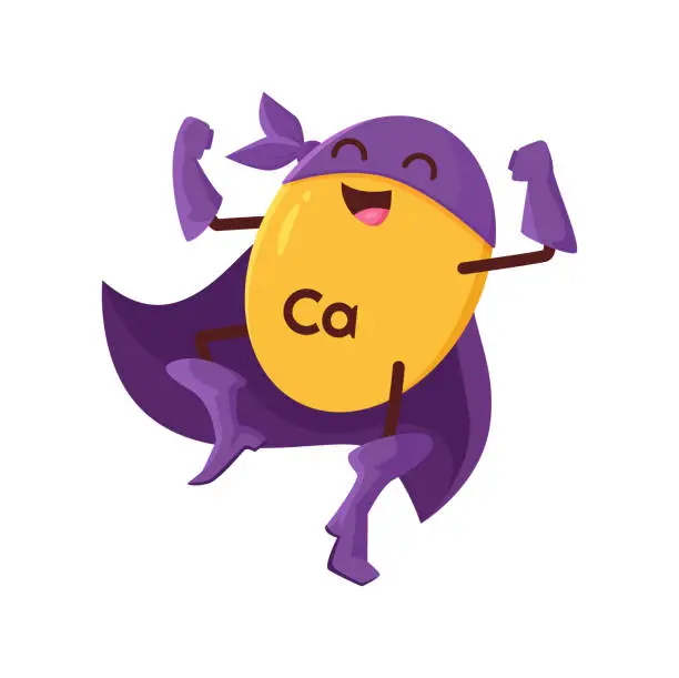 Vector illustration of Cartoon calcium superhero micronutrient character